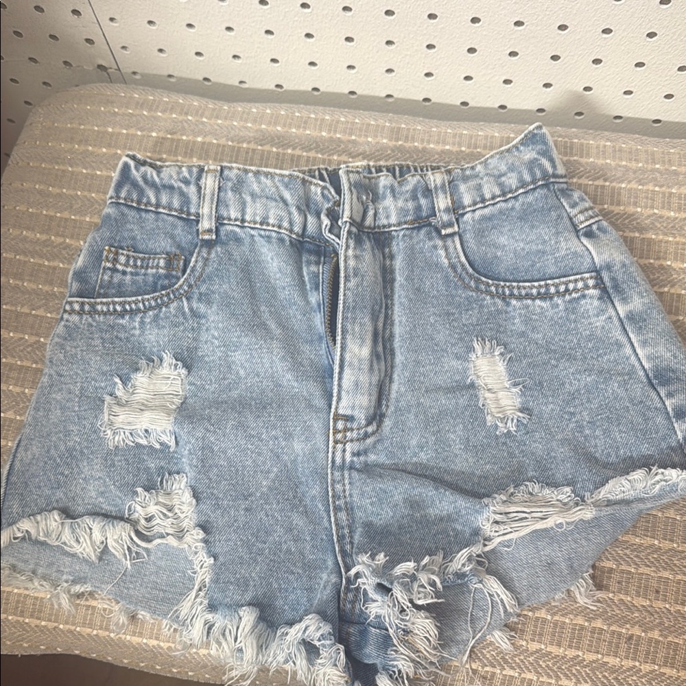 SHEIN Blue Jean Shorts High-Waisted Distressed